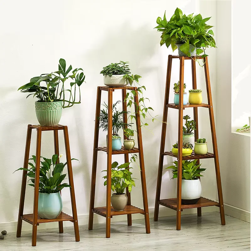 

30"/38"/46" Tall Bamboo Plant Stand Flower Pot Display Rack Shelf Indoor Outdoor