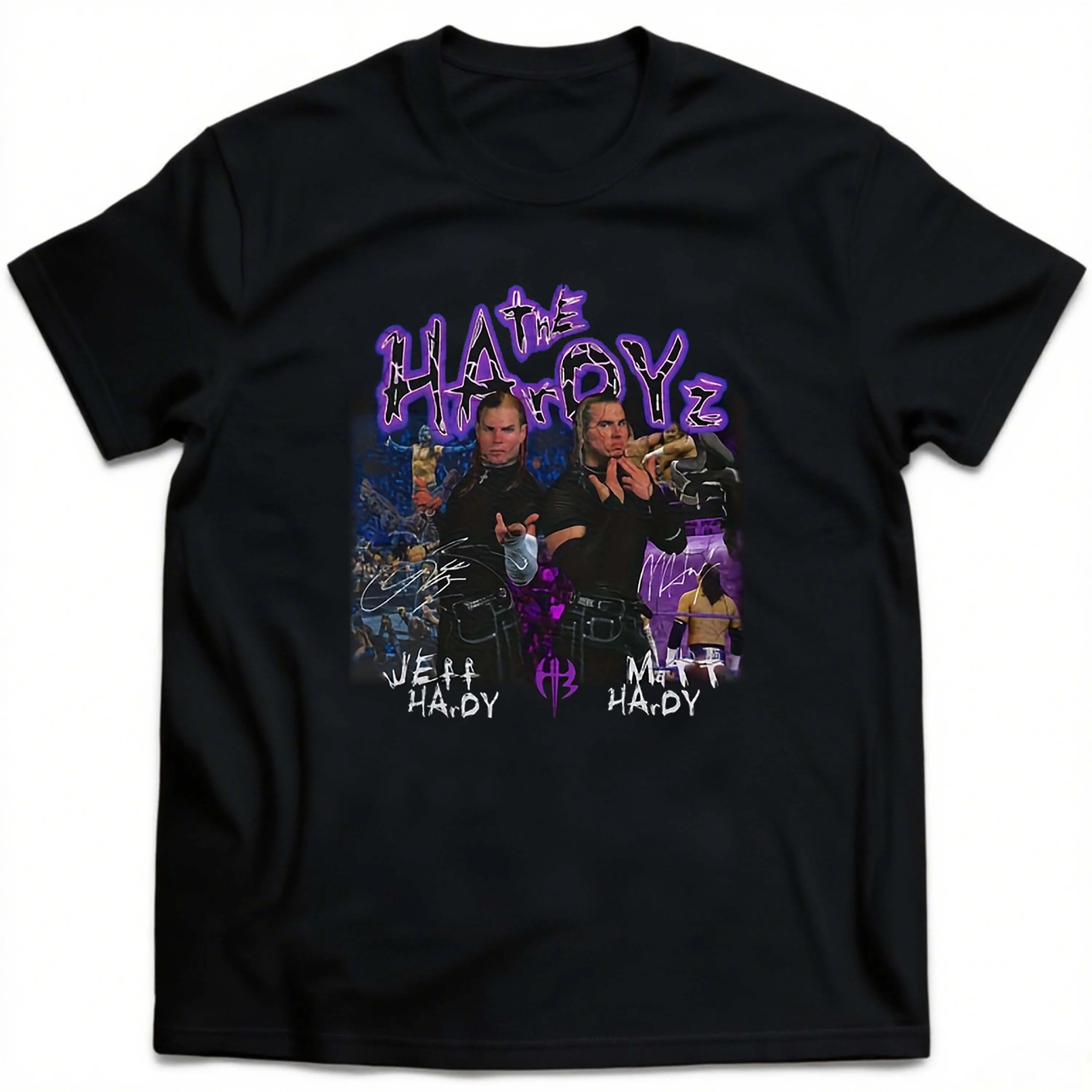 Plus Size Black Men's Short Sleeve T-Shirt with Jeff Hardy and Matt Hardy Pattern Suitable for Outdoor Leisure Wear in Summer