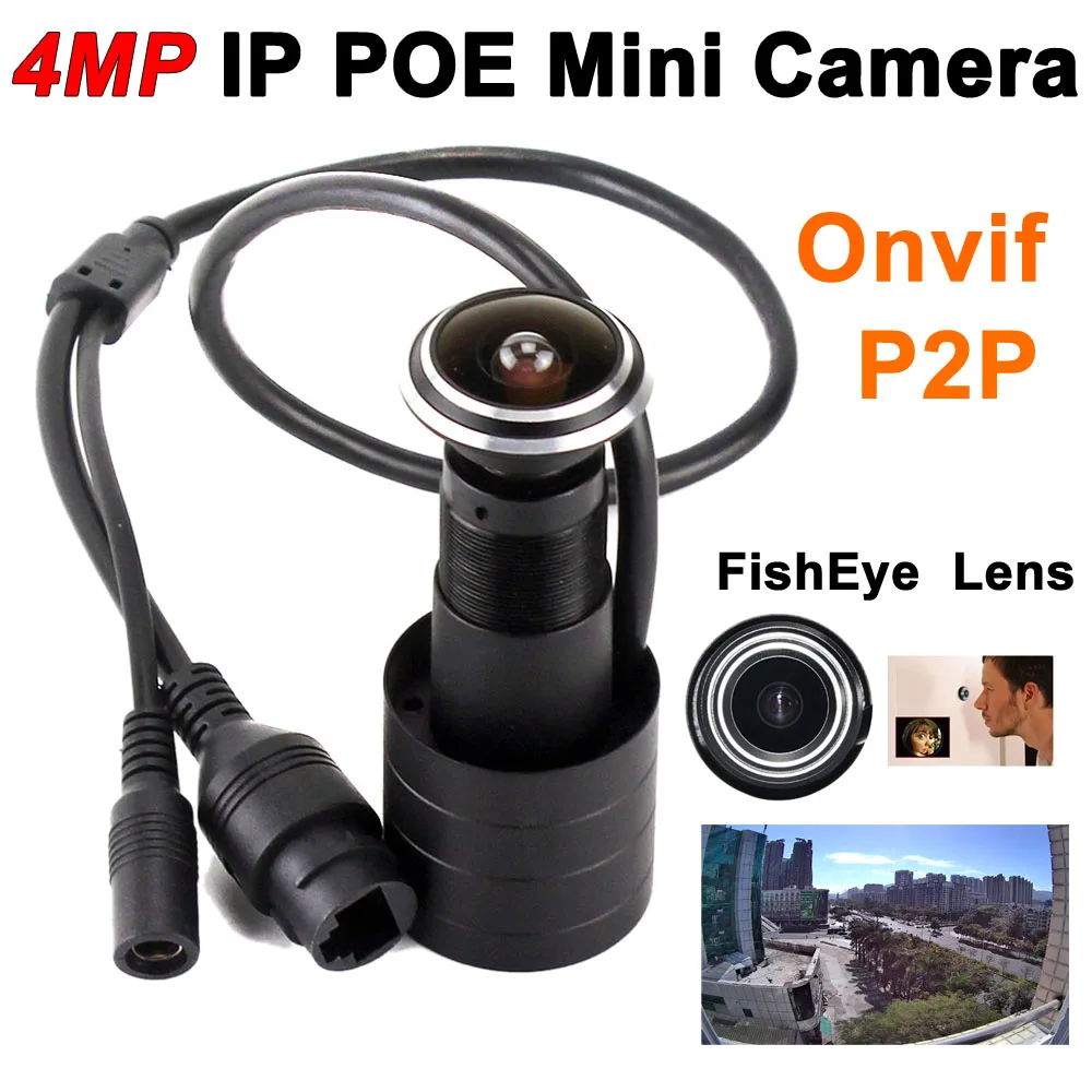 H.265 HD 4MP IP POE Door Eye Hole Camera Wide Angle 150degree Cat FishEye  Peephole Door CCTV Security Camera Network P2P