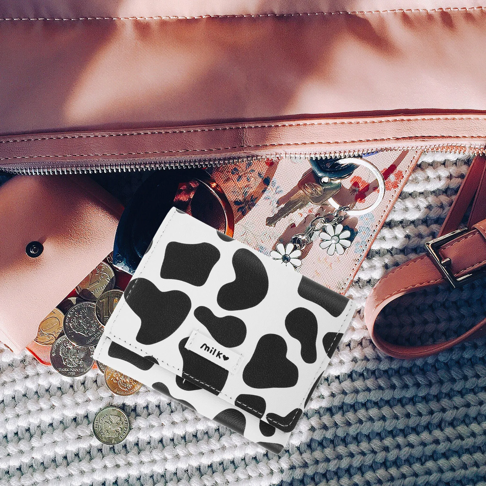 Cow Prints Wallet Women Cow Pattern Card Holder Mini Coin Purse Organizer Credit Card Case Small Cute Wallet Evening Bag