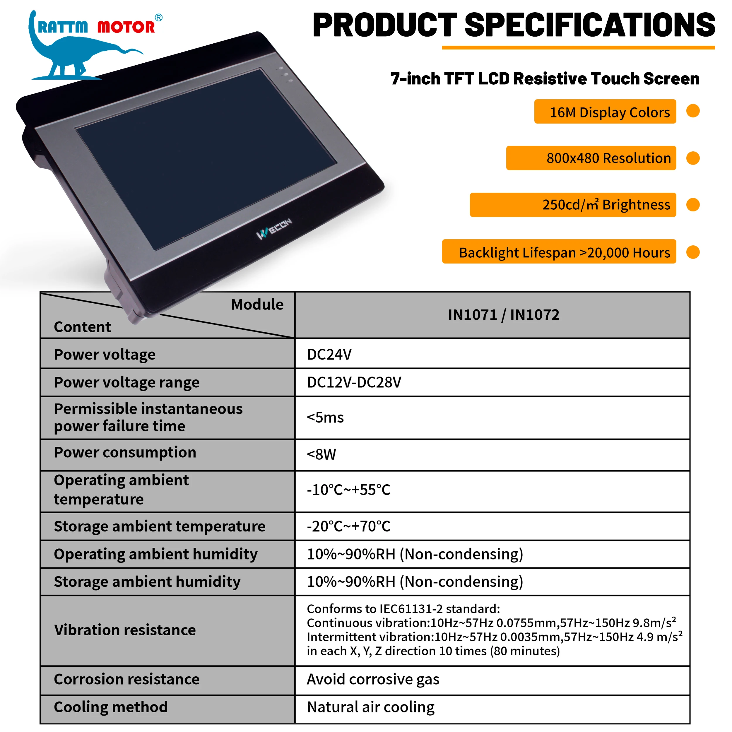 RATTM Wecon 7 inch / 10 inch Touch Screen IN1071 Wecon HMI Configuration Serial Port Color LCD