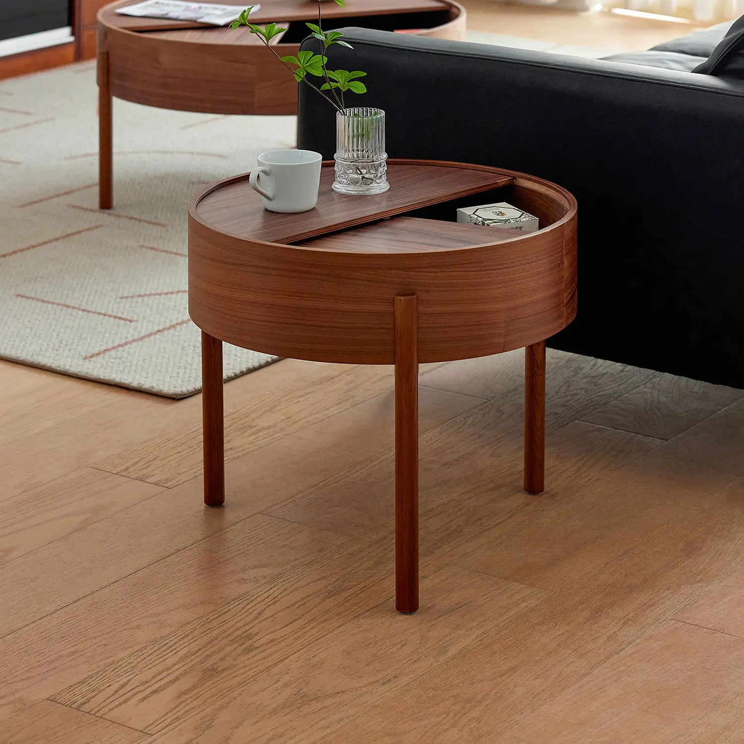 طاولة جانبية للتخزين متعددة الوظائف من الخشب الصلب، طاولة قهوة حمراء شبكية، طاولة غرفة المعيشة