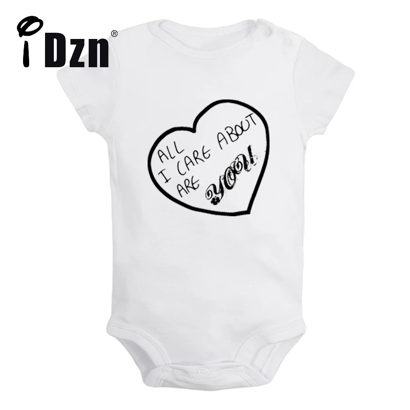 iDzn NEW All I Care About Are You Cute Baby Fun Print Rompers Boys Girls Bodysuit Infant Short Sleeves Jumpsuit Kids Soft Clothe