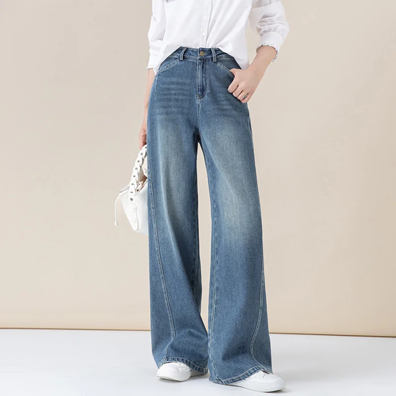 

Loose Wide Leg Straight Solid Color Jeans Pants New Fashion Vintage Women's High Wasit Simple Basic Jeans Pants Female Clothes