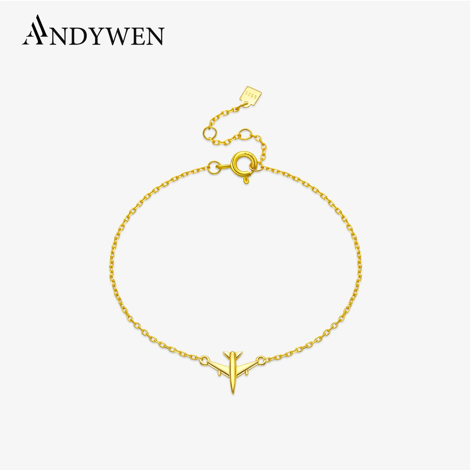 

ANDYWEN 925 Sterling Silver Aircraft Charm Chain Bracelet Luxury Plain Women 2024 New Arrivals Trendy Simple Fine Jewelry Gift