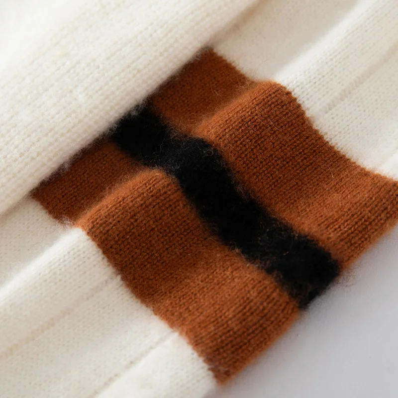 سترة رجالية من الكشمير الخالص 100% بأكمام متعددة الألوان، سترة محبوكة بسبعة إبر برقبة دائرية وسميكة كاجوال ومتعددة الاستخدامات #6