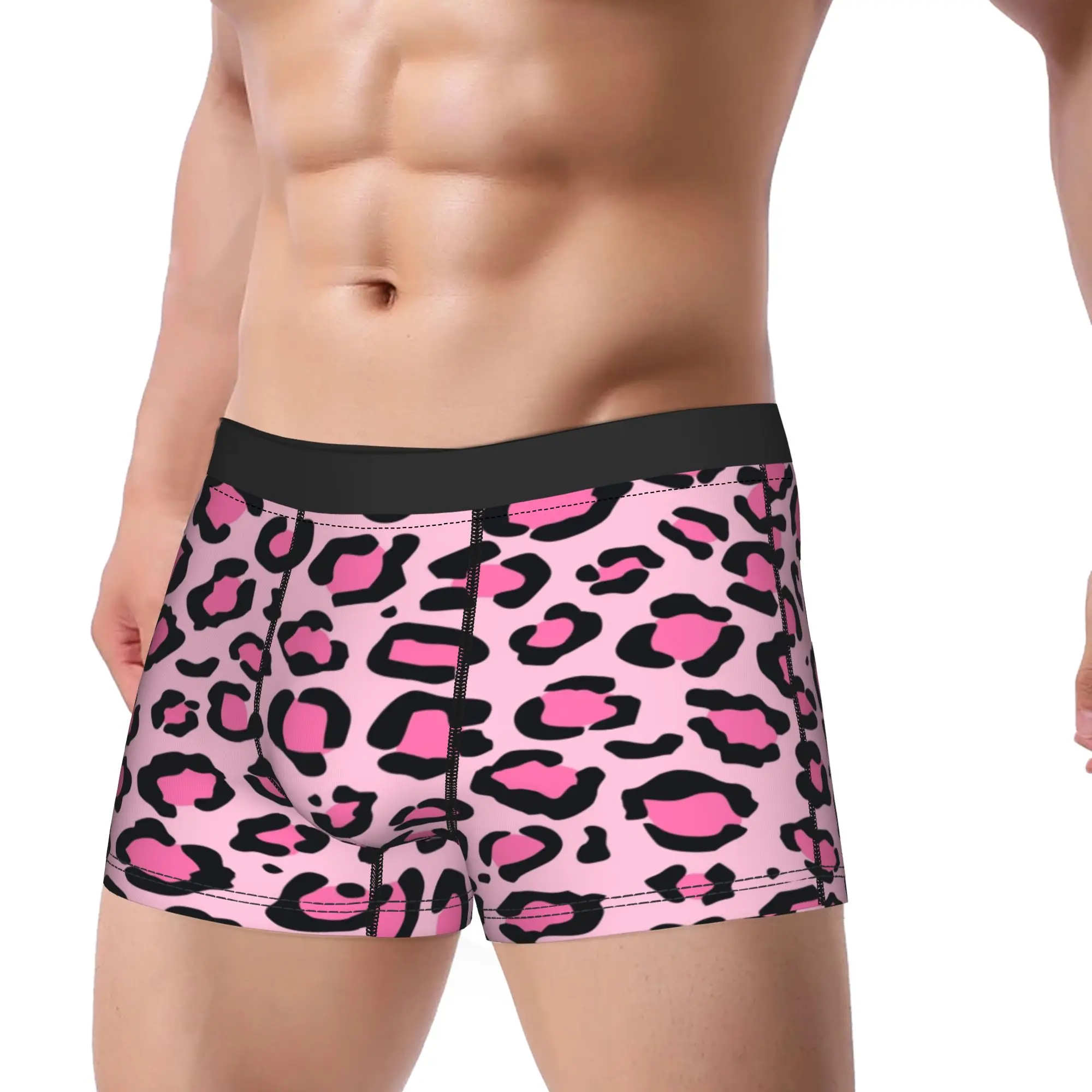 Pink Leopard Underwear Animal Skin Breathable Underpants Printing Boxer Brief For Men 3D Pouch Oversize Boxershorts
