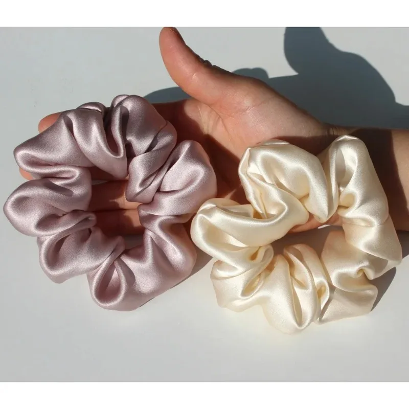 Pure Mulberry Silk Large Scrunchies Rubber Bands Hair Ties Gum Elastics Ponytail Holders for Women Girls