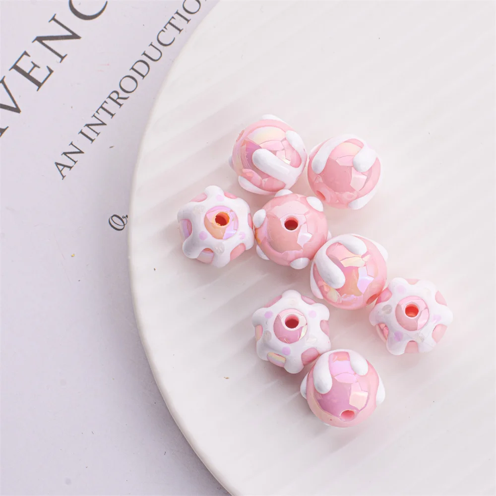 16mm Cute Hand-painted Illusion Flower Colored Round Bead Handmade Beaded Mobile Phone Chain Bracelet Materials