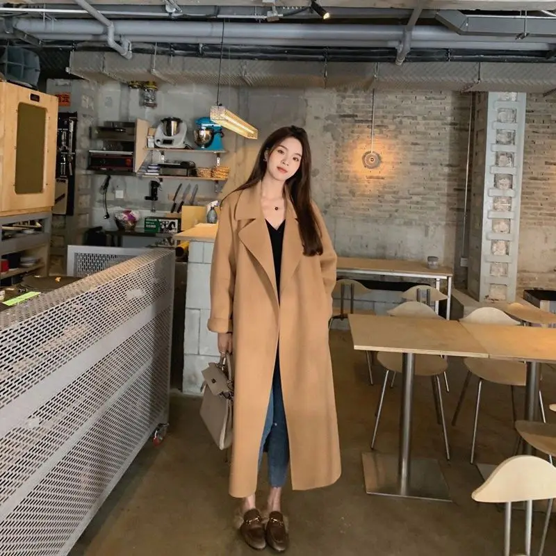 New Advanced Loose Woolen Coat Women's plus Size Autumn Winter Mid-Length Versatile Small Red Coat Casual Home Daily Wear