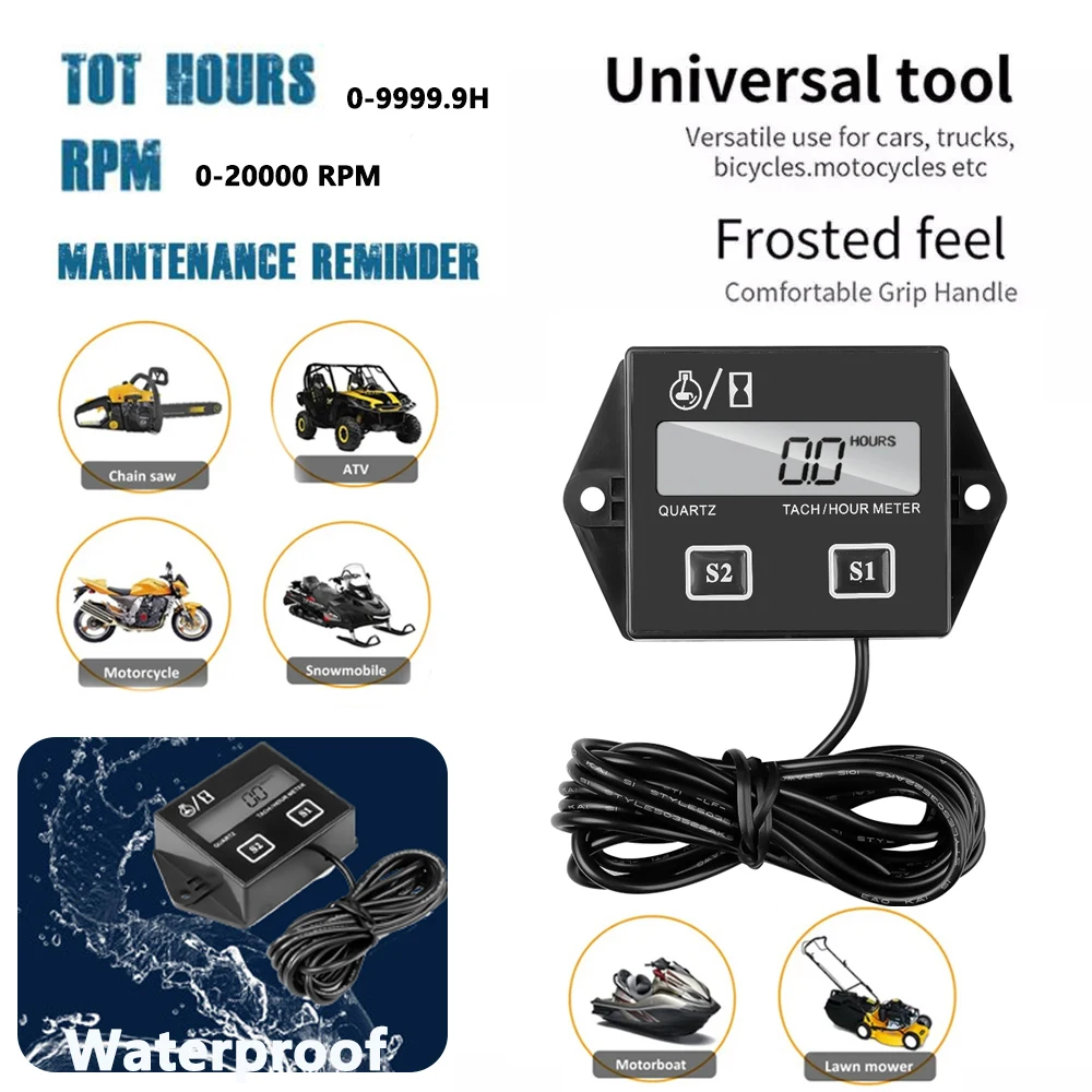 Newest LCD Digital Engine Tach Hour Meter Tachometer Gauge Inductive Display For Motorcycle Motor Stroke Engine Marine Car Boat