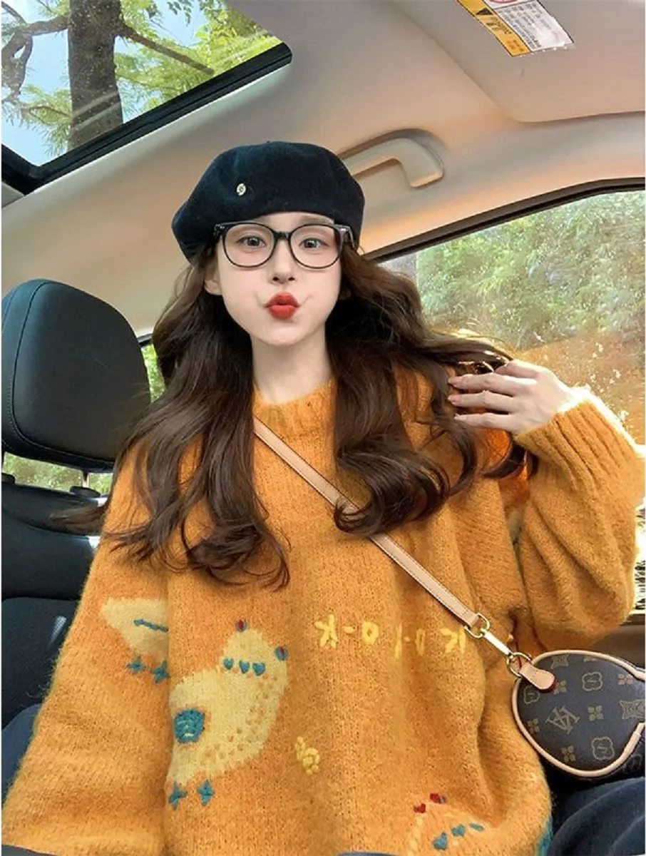 

Korea Loose Lazy Style Knitted Sweater Women 2025 Autumn Winter New Niche Design High-End Base Top