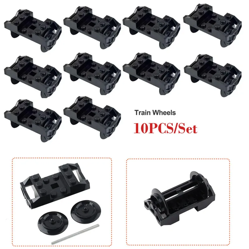 10PCS Train Wheels Holder Building Blocks Parts with Individual Metal Axle Assembly Bricks Toys Train Wheels 74784 Accessories
