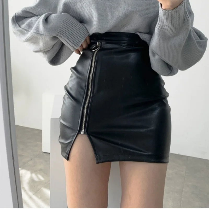 Skirts Women PU Y2k Streetwear Vintage Zipper Feminine Spring Fall Trendy A-line Korean Style Clubwear Slim Harajuku Faldas Cozy