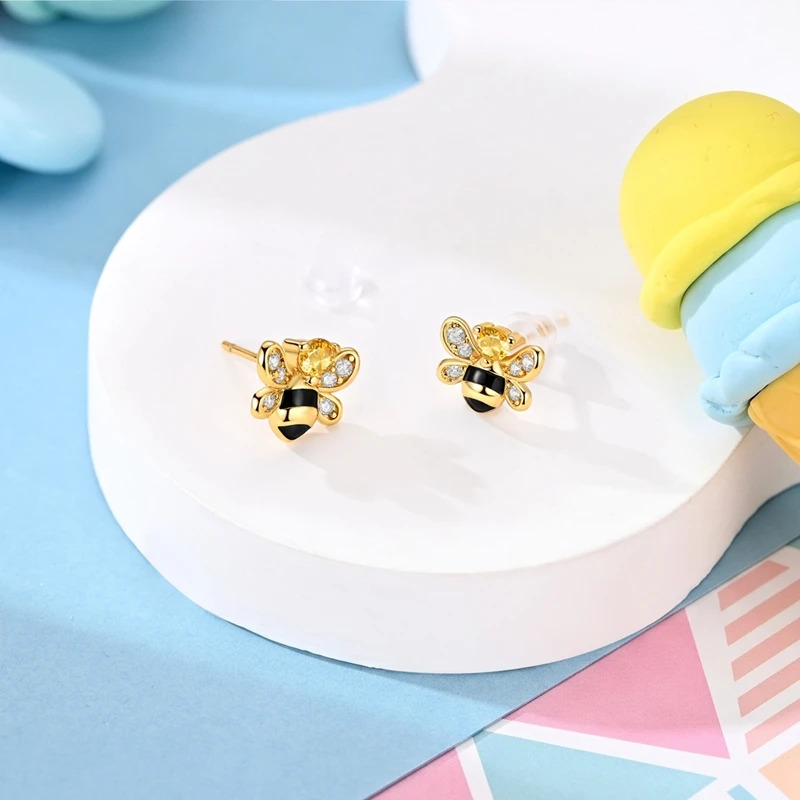 925 Sterling Silver Hoop Earrings Daisy Cherry Blossom Bee Girl Series Ear Studs Fit Elegant Female Accessories Jewelry - view 4