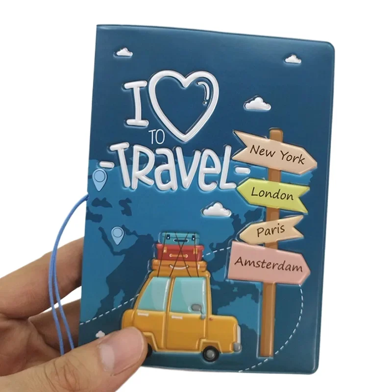 I LOVE TRAVEL Passport Cover Case for International Travel Passport Holder Organizer Cartoon 3D Print PU Leather Passport Case