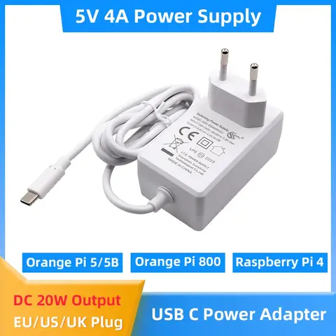 Orange Pi 5V 4A Power Supply 20W USB Type-C Power Adapter EU Plug for Orange Pi 5 Plus / 5B / 5 / 800 / 4LTS