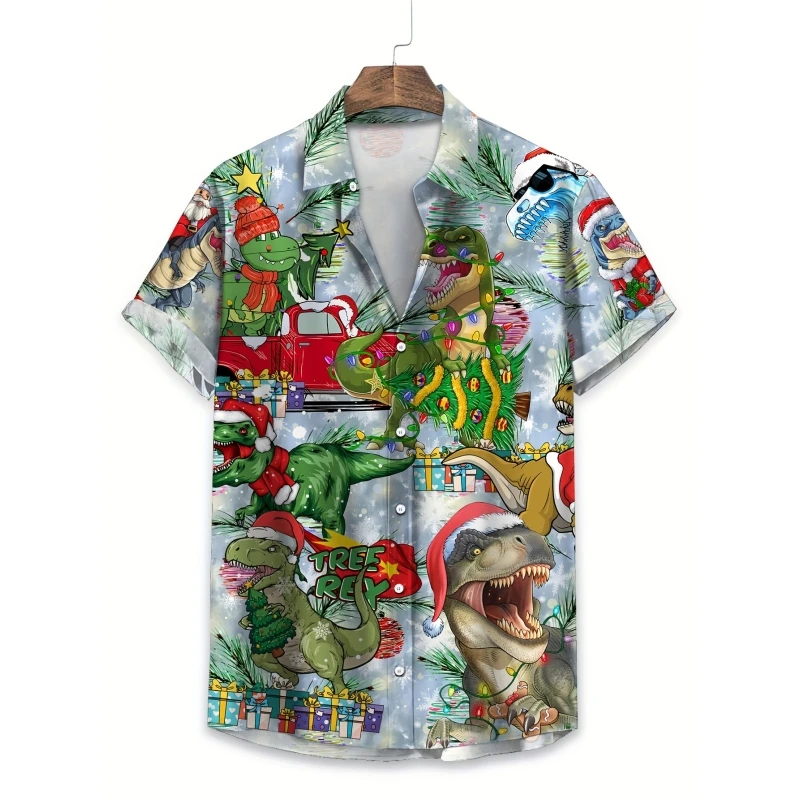 Christmas Print Children Clothes Boy's Shirt Short Sleeve Kids Summer Clothes Lapel Button-Down Hawaiian Shirt Casual Girl Tops