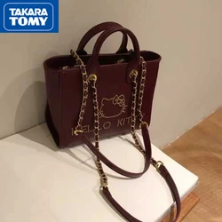 TAKARA TOMY 2022 New Ladies PC Stick Diamond Hello Kitty Large Capacity Handbag Wine Red High Sense Girls Shoulder Tote Bag