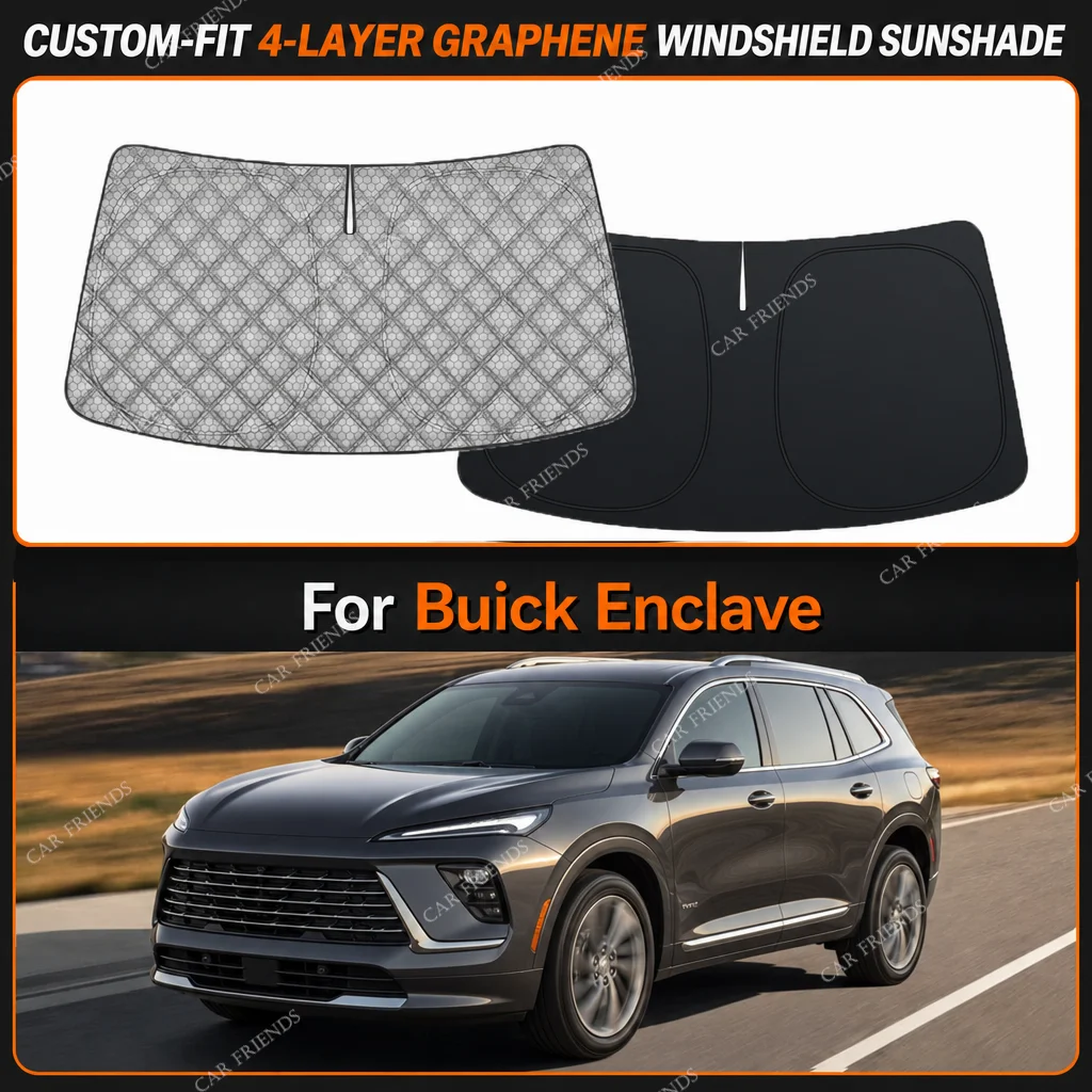 For Buick Enclave Custom-Fit 4-Layer Graphene Windshield Sunshade Reflective Gray-Silver Surface Helps Reduce Direct Sunlight
