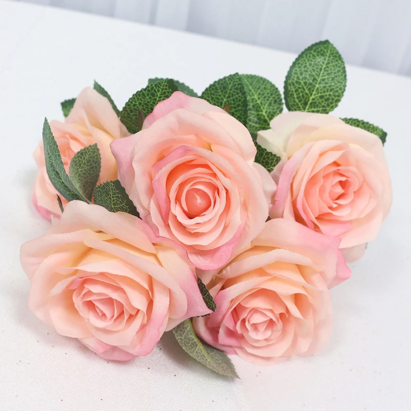 34cm Silk Artificial Flowers DIY Rose Bouquet 5 Head Fake Flowers Valentine's Day Wedding Party Christmas Home Decoration