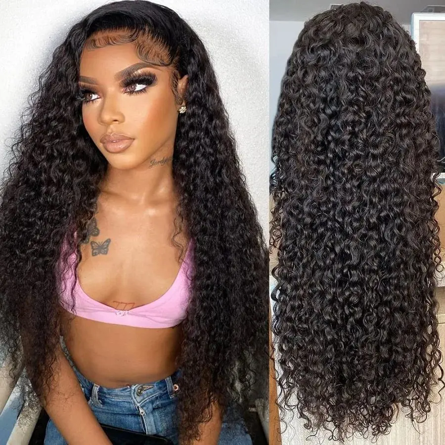 Rosabeauty 180% 250% Density HD 13X6 Full Transparent Deep Wave curly Lace Frontal Wigs 13X4 Front Human Hair Wigs 8 30 40 Inch