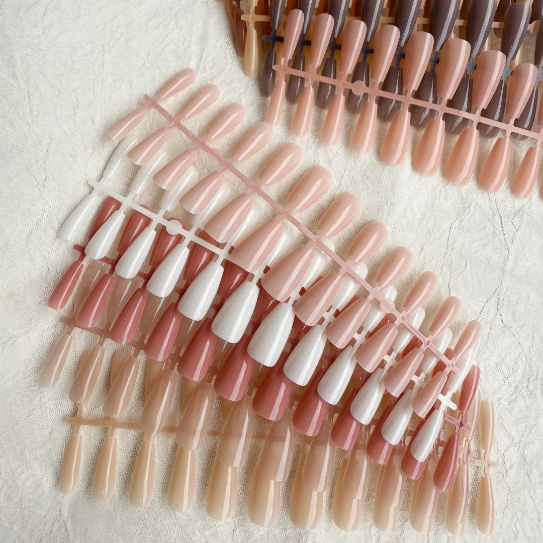 120/240 peças de unhas falsas, imprensa em unhas com design simples, unhas falsas para mulheres, meninas, uso diário (café médio)