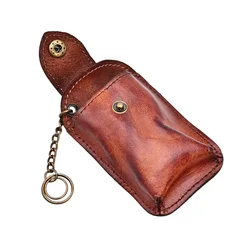 Leather Car Key Case Belt Wear Smart Belt Pouch Portable Key Case Retro Wrinkled Top Layer Cowhide Leather Key Fob Holder