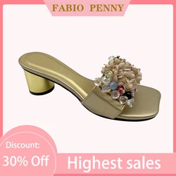 Summer handmade shoes with golden heel fashionable and elegant women's evening slippers