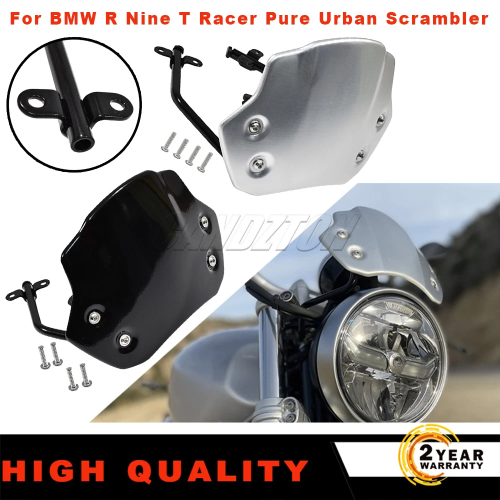 

New Motorcycle Windshield silver/black For BMW R Nine T Racer Pure Urban Scrambler 2014-2022 Aluminum Wind Deflector Windscreen