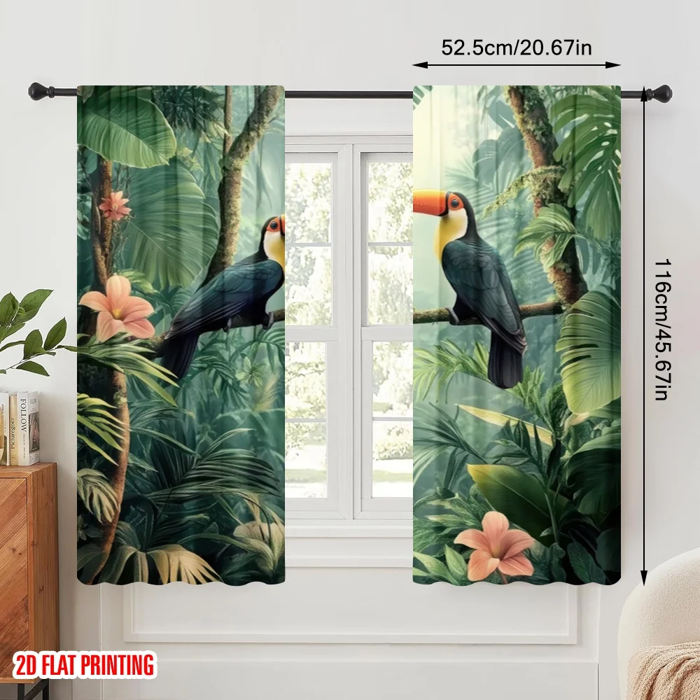2pcs,2D plane printing Curtains Toucan Talk Versatile Fabric (without rod) Home Decor Ldeal for Kitchen Living Room Office