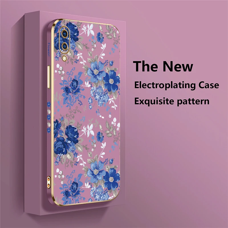 Silicone Soft Shockproof Phone Case For Vivo V20 SE V17 V9 V5 Lite V11 V11i V15 V19 Pro Plating TPU Flower Painting Cover