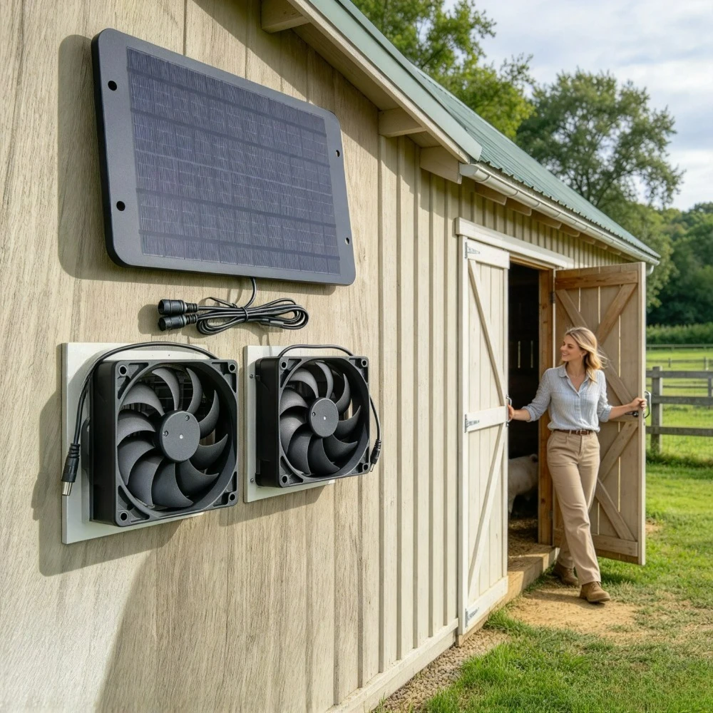 Solar Powered Double Ventilation Exhaust Fan Waterproof 15W Solar Cooler for Chicken Coop Dog House Greenhouse RV Camper Outdoor