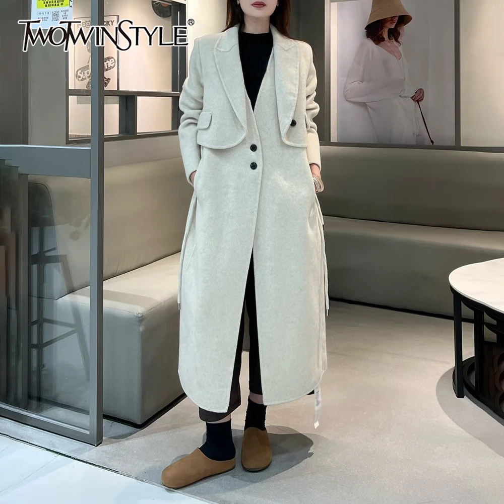 

TWOTWINSTYLE Бежевая куртка с шалью, женская куртка с лацканами и длинными рукавами, свободные элегантные темпераментные женские куртки, осенняя мода, новинка