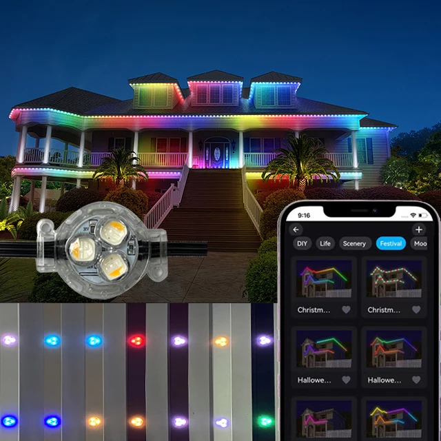 Flashing Light Decoration Waterproof Outdoor Smart Pixel Light Emitting Diode Light RGB Controller Permanent Roof Lighting