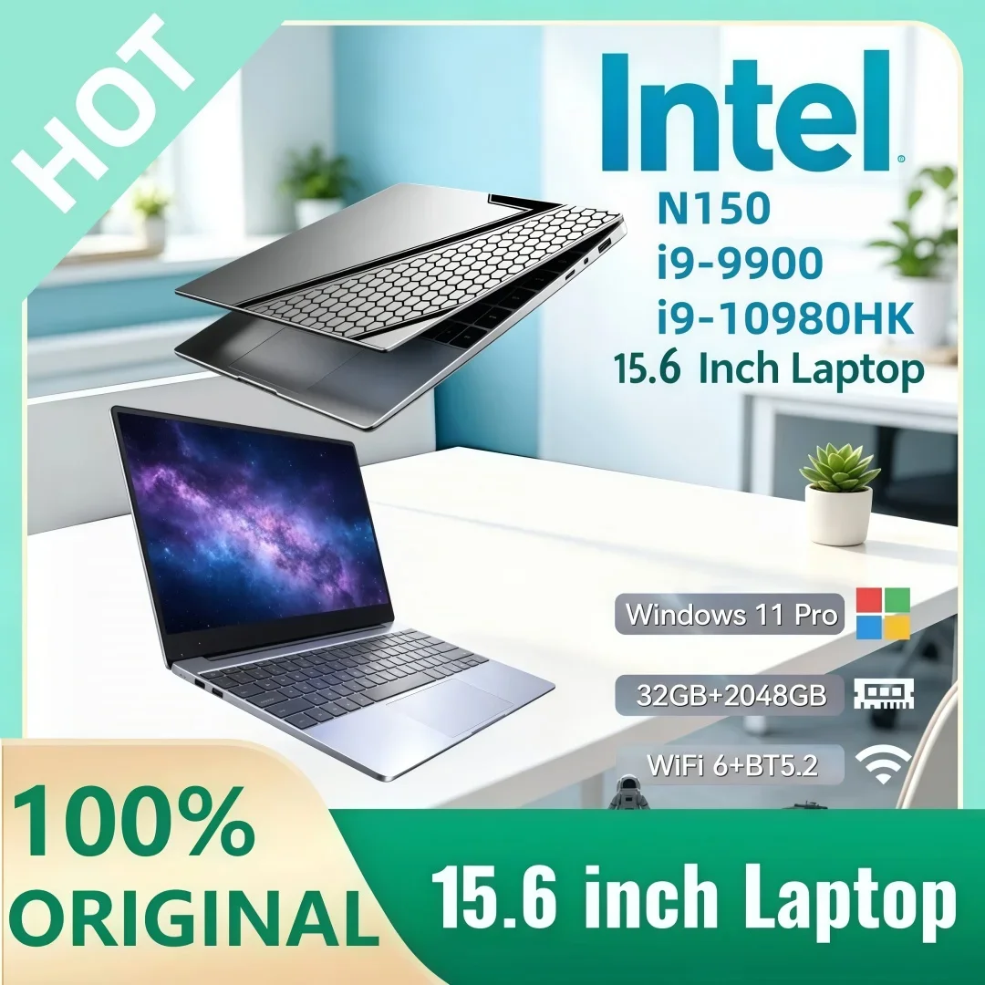 15.6 Inch Slim Laptop Intel Core N150 I9‑9900 I9‑10980HK Hot Sale Sleek Design 16/32GB 2TB Windows11 Portable Student