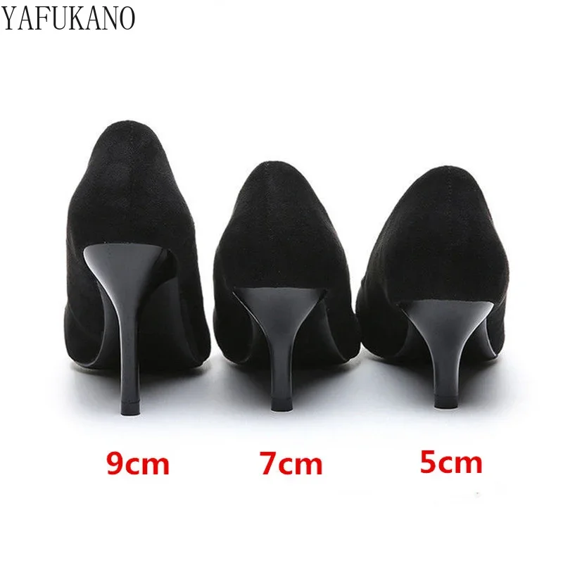 Women Shoes Black Pointed Toe Suede Career Office Work Shoes Stiletto Sexy PU Leather Casual Pumps Small Size Single Shoes 32 33