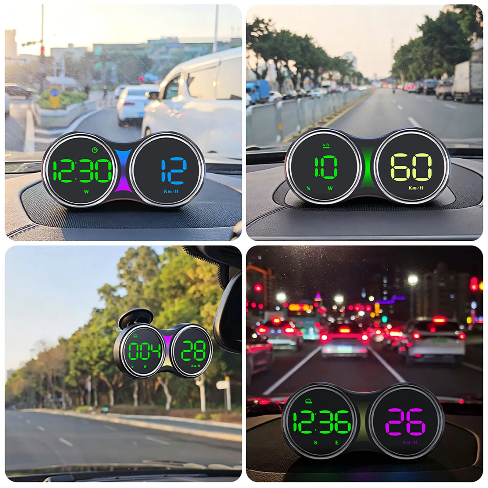 GPS Head Up Display 4 Inch Dual KM MPH Speed Switch Overspeed Alert Electronic Compass USB