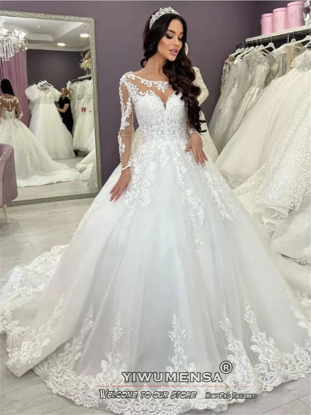 Elegant White Ball Gown Wedding Dresses Plus Size Sparkly Tulle Appliques Bride Marriage Dress Bespoke Vestidos Novias Boda 2024