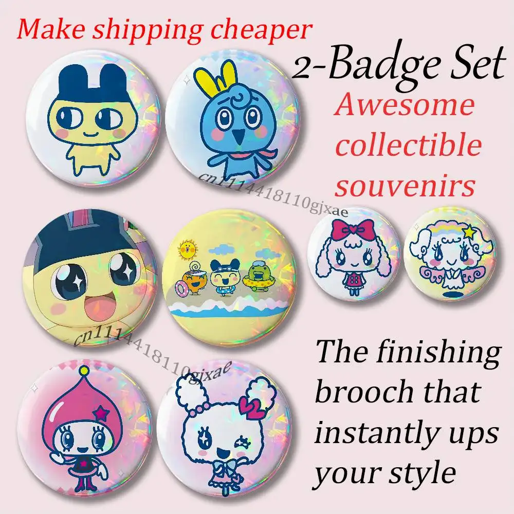 T-Tamagotchi M-Mametchi 2-piece set Pins Backpack Clothes Jewelry Accessories Cartoon Round Brooch Button Badge Gifts