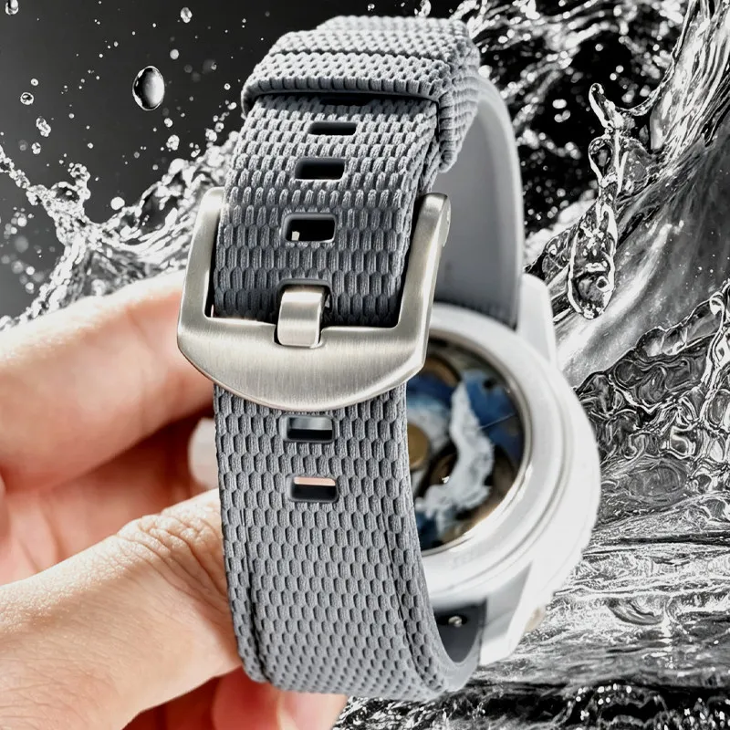 Curved arc-shaped fluorine rubber watch strap for original Swatch × Blancpain FIFTY FATHOMS ANTARCTIC OCEAN SO35S1OO watchband