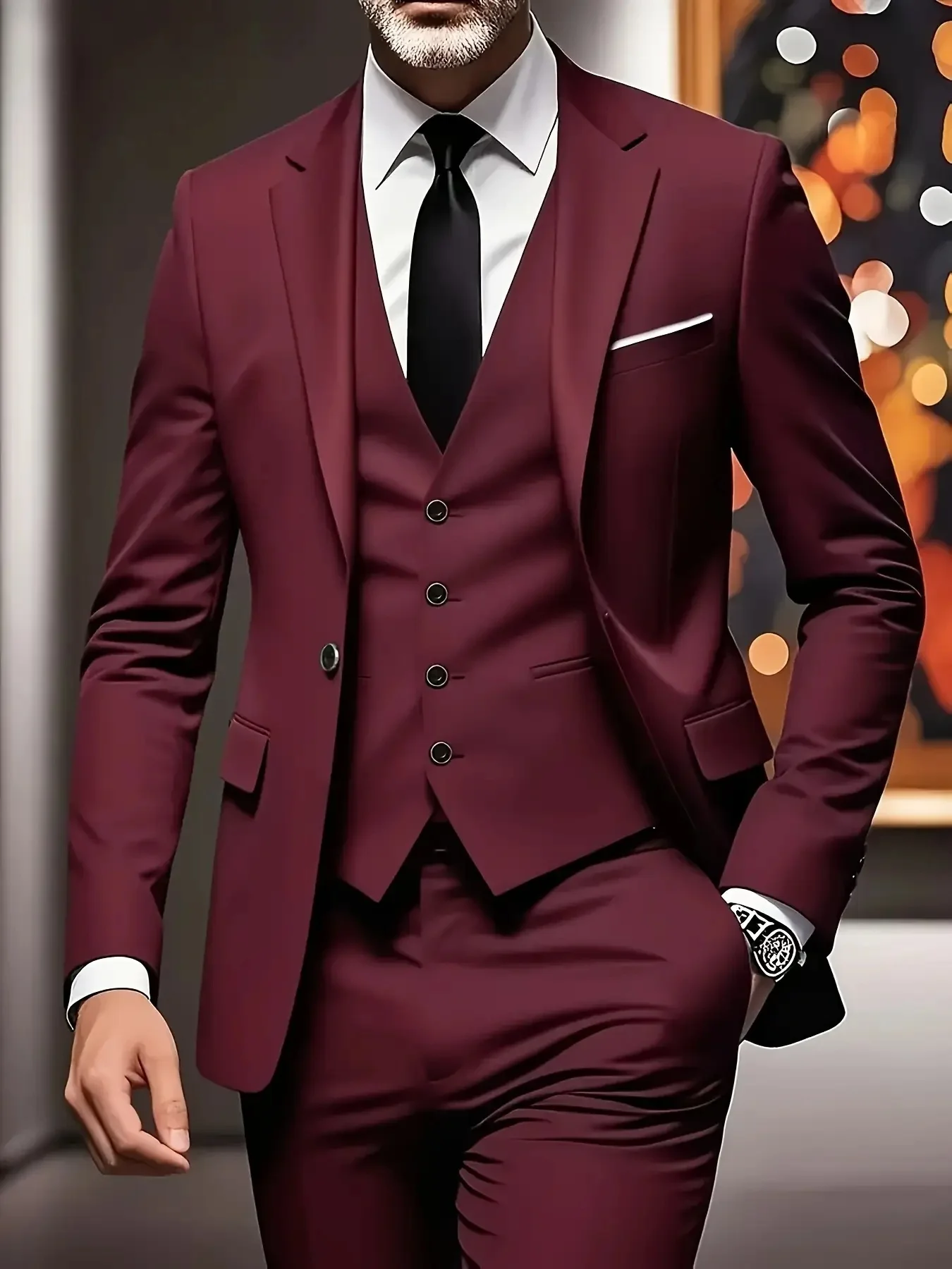 

Men's Formal Office Suit Set 3-Piece Single Breasted Solid Slim Fit Blazer Vest Pants Elegant Party Wedding