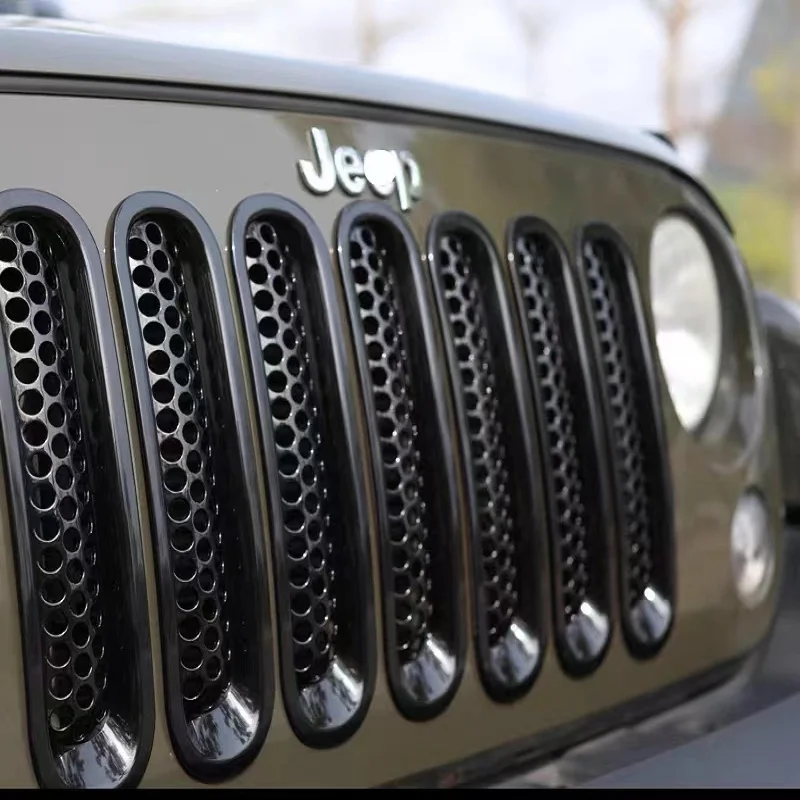 7pcs Billet Grille  With Block Button Front Mesh Grill Grille Insert Cover Trim For Jeep Wrangler JK 2007-2017 J019-2 LantSun