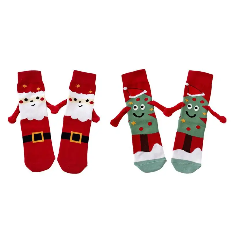 Chaussettes magnétiques de noël mignonnes pour femmes et hommes, dessin animé créatif, arbre de