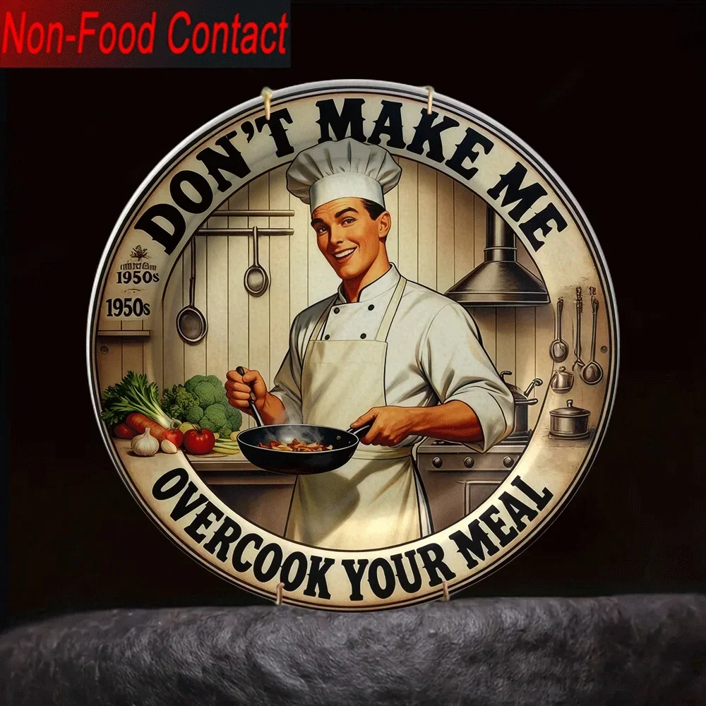 2D Flat, 1pc Vintage Chef Decorative Plate - Non-Food Contact Ceramic Kitchen Wall Art with 