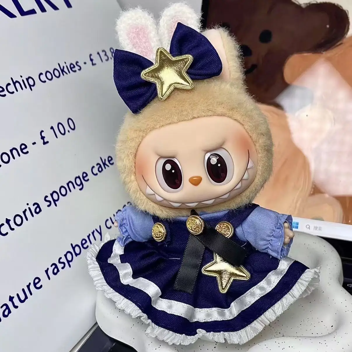 

7 Colors Bow Sequined Gauze Dress Clothing For 17cm Labubu Doll Outfit Accessories Kids Gift Dress Up Animal Accessories