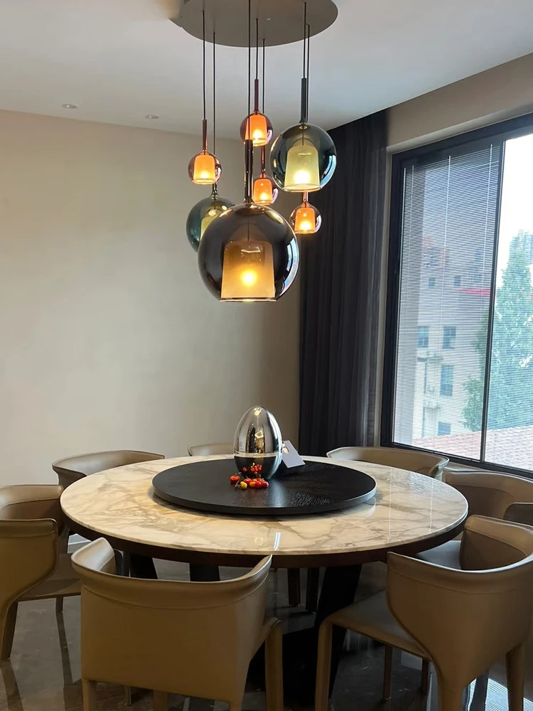Led Modern Suspension Luminaire Glass Sphere Chandeliers Gold Clear Lampshades Hanging Chandelier for Duplex Villa Decoration