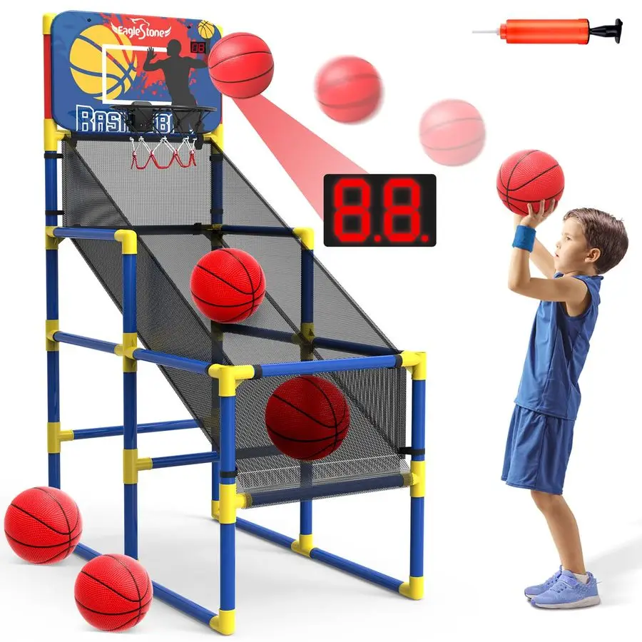 Basketball Hoop Arcade Game W Electronic Scoreboard Cheer Sound, Basketball Hoop Indoor Outdoor W 4 Balls, Basketball Game Toys