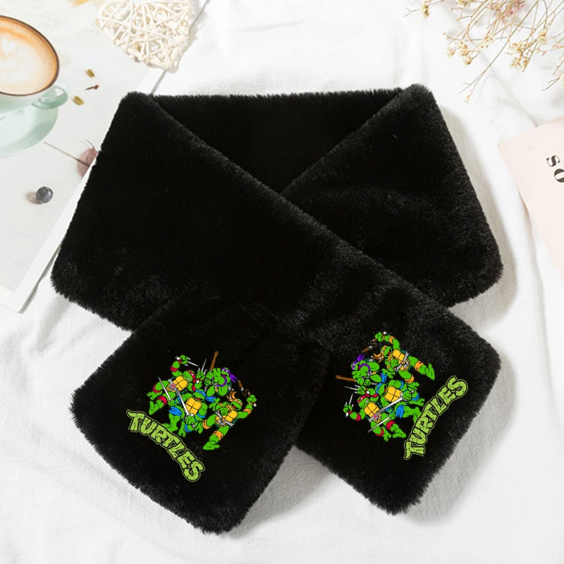 Teenage Mutant Ninja Turtles Scarf Winter Warm Imitation Rabbit Fur Cross Scarves Soft Boy Outdoor Neck Snood Birthday Xmas Gift