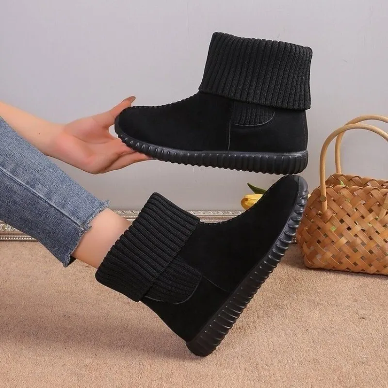 Winter Plush Non-Slip Warm Flat Cotton Shoes Fashion Versatile Snow Boots Women Slip-On Soft Sole Comfort Ankle Boots De Mujer